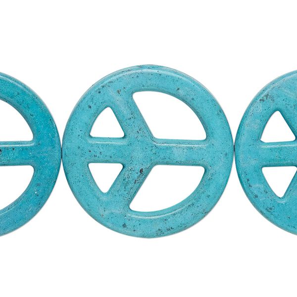 Magnesite 1pkg10, hand-cut vertically-drilled peace sign bead 25mm image number 0