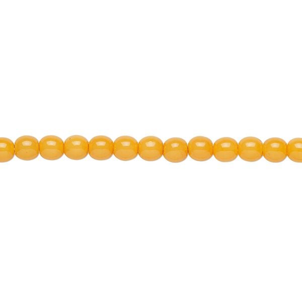 Bead, Czech dipped décor glass druk, opaque tangerine, 4mm round. Sold per 15-1/2" to 16" strand. image number 0