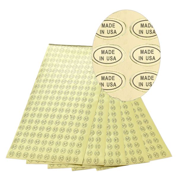 Adhesive label, paper, gold and black, 1/2 x 5/16 inch oval with "MADE IN USA." Sold per pkg of 1,000. image number 0