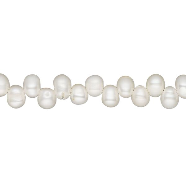 Pearl, cultured freshwater (bleached), white, 5x4mm-7x5mm top-drilled rice, C grade, Mohs hardness 2-1/2 to 4. Sold per 16-inch strand. image number 0