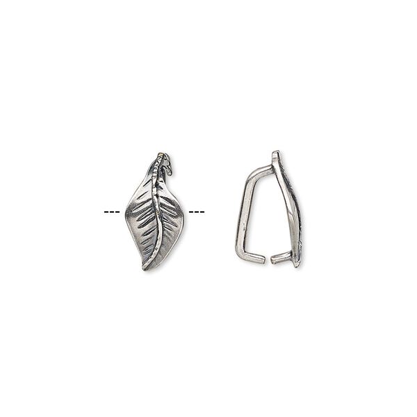 Bail, ice-pick, antique silver-plated brass, 12.5x6.5mm leaf, 8mm grip length. Sold per pkg of 2. image number 0