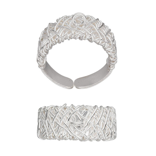 Ring, Hill Tribes, combination of sterling silver and fine silver, 9.5mm wire-wrapped band with closed loop, adjustable. Sold individually. image number 0