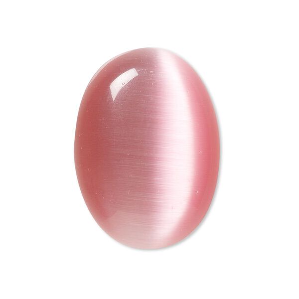 Cabochon, cat's eye glass (fiber optic glass), pink, 30x22mm calibrated oval, quality grade. Sold per pkg of 2. image number 0