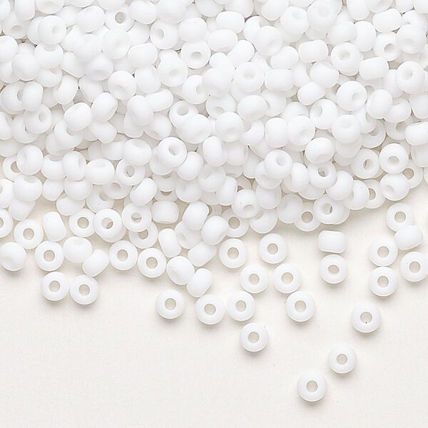 Seed bead, Preciosa Ornela Czech glass, pkg/50g, #8 rocaille, opaque matte chalkwhite, (03050). image number 0