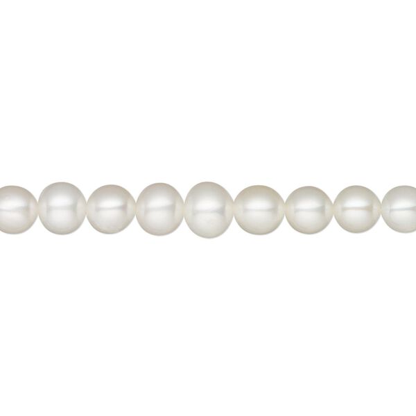 Pearl, White Lotus™, cultured freshwater (bleached), white, 5-5.5mm semi-round, B+ grade, Mohs hardness 2-1/2 to 4. Sold per 15-1/2" to 16" strand. image number 0