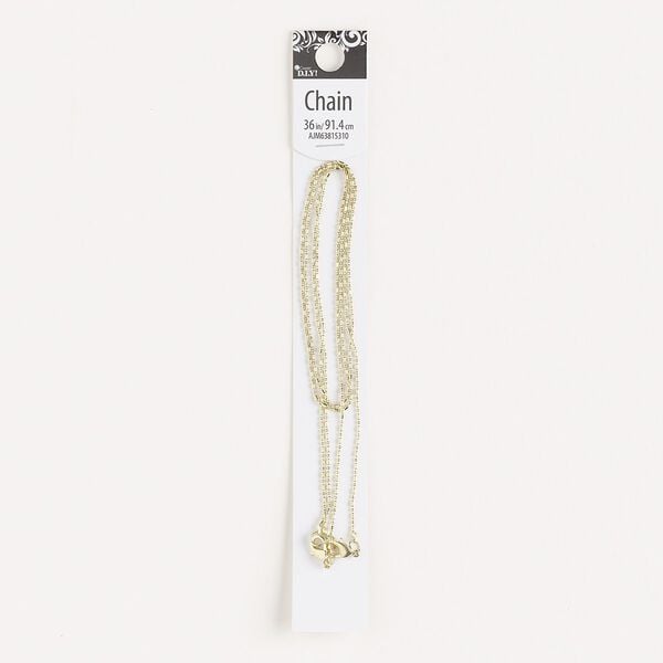 Chain, gold-finished brass, 1.2mm beaded, 36 inches with lobster claw clasp. Sold individually. image number 0