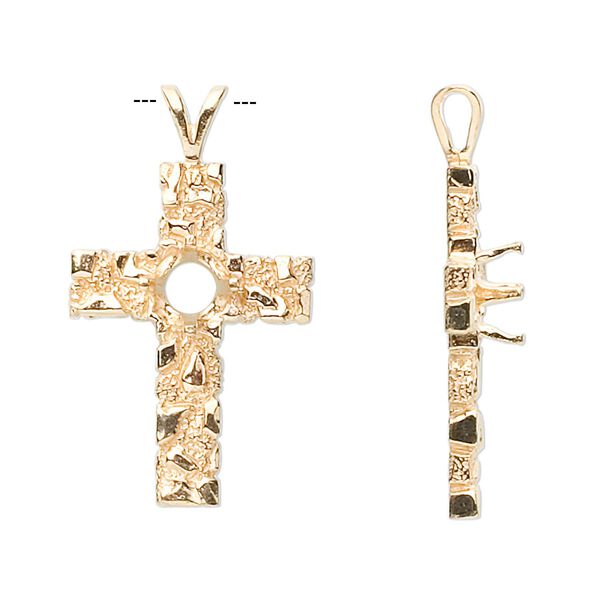 Pendant, Sure-Set™, 14Kt gold, 30.5x17.5mm cross with 6mm pre-notched 4-prong round setting. Sold individually. image number 0