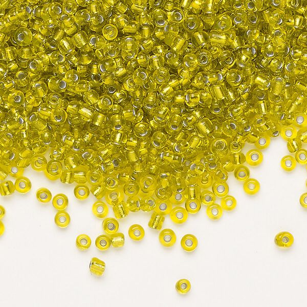 Seed bead, Ming Tree™, glass, pkg/1 pound, #11 round, transparent silver-lined yellow. image number 0