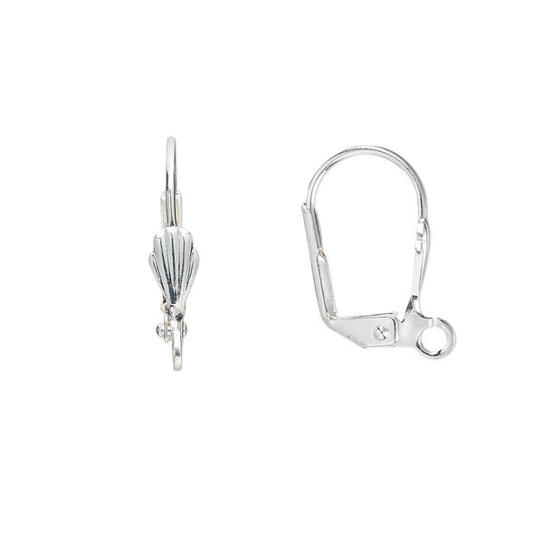 Ear wire, silver-plated brass, 18mm leverback with 8x4mm shell and open loop. Sold per pkg of 50 pairs. image number 0