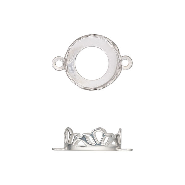 Link, sterling silver, 13mm round with petal edge and open back with 12mm round cabochon bezel setting. Sold individually. image number 0