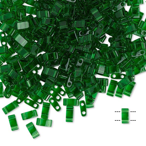 Seed bead, TILA®, glass, pkg/250g, 5x2.3mm half tila rectangle, transparent pistachio, (HTL-146). image number 0