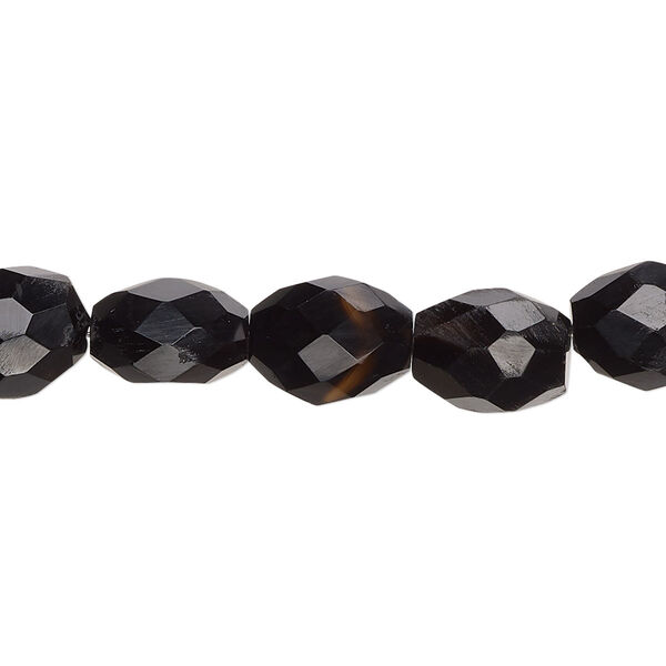 Black onyx 1pkg1, hand-cut faceted puffed oval bead 8 inch 9x7mm-13x9mm image number 0