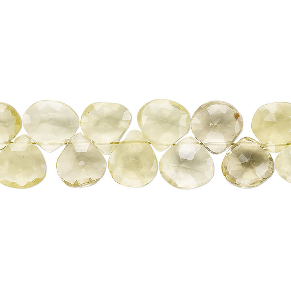 Lemon quartz 1pkg1, hand-cut top-drilled faceted flat teardrop bead 4 inch 8x8mm-10x10mm image number 0