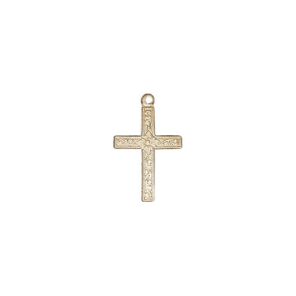 Drop, 14Kt gold-filled, 14x10mm single-sided flat cross with diamond design. Sold individually. image number 0