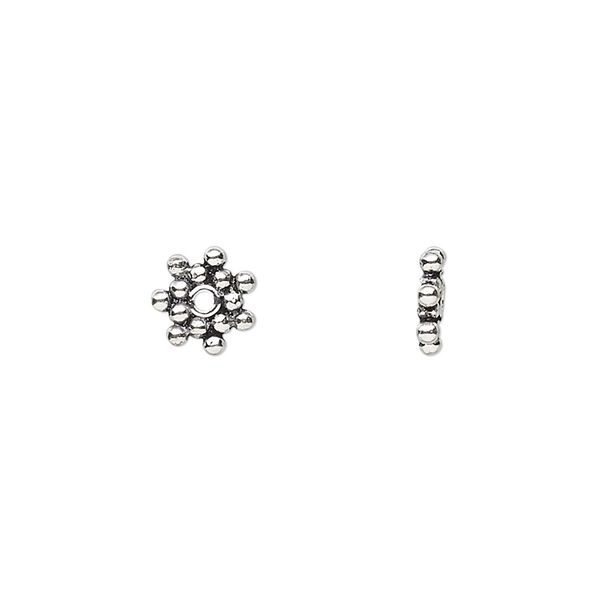 Bead, antiqued sterling silver, 6x1mm beaded starburst rondelle. Sold per pkg of 16. image number 0
