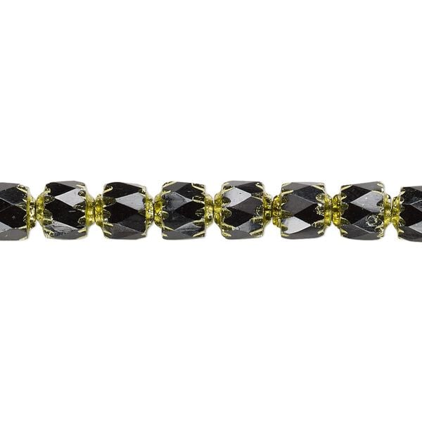Bead, Czech glass, opaque jet and metallic green, 6mm round cathedral. Sold per 15-1/2" to 16" strand. image number 0