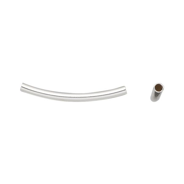 Bead, sterling silver, 25x2mm curved tube. Sold per pkg of 2. image number 0
