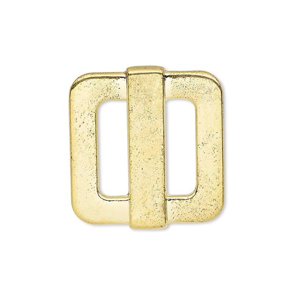 Slide, gold-finished "pewter" (zinc-based alloy), 25x23mm single-sided rectangle, 14x4mm hole. Sold per pkg of 4. image number 0