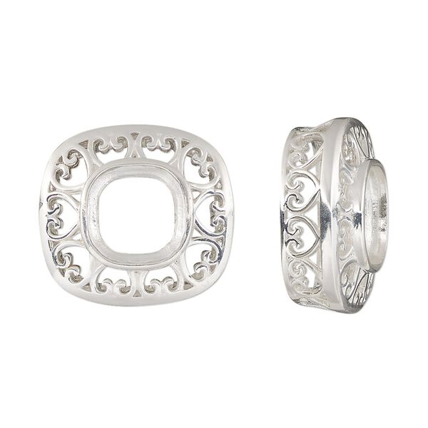 Slide, Almost Instant Jewelry®, sterling silver, 20x19mm square box with 10mm cushion setting. Sold individually. image number 0