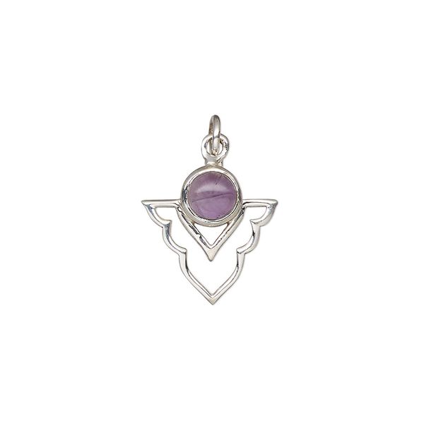 Amethyst / sterling silver 1pkg1, open arrowhead drop natural antiqued 15.5x14mm image number 0
