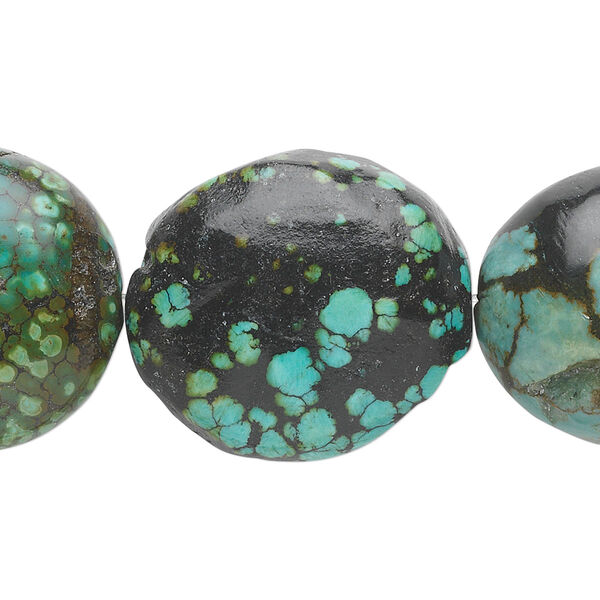 Bead, turquoise (dyed / stabilized), blue-green, large oval nugget, Mohs hardness 5 to 6. Sold per 15-1/2" to 16" strand. image number 0