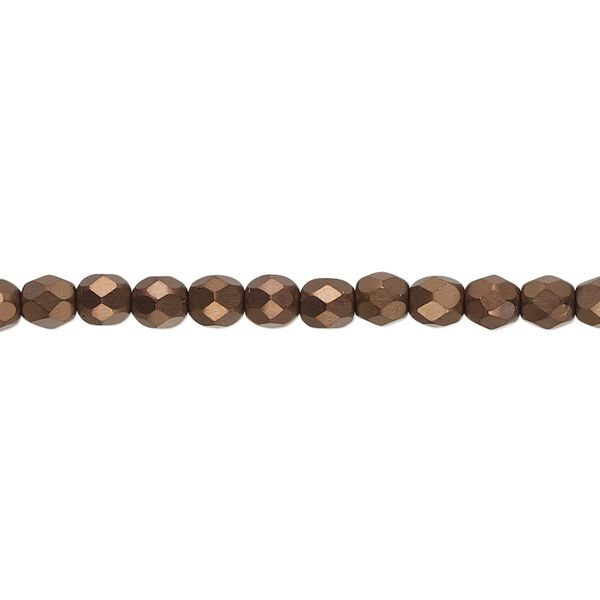 Bead, Czech fire-polished glass, opaque matte black bronze luster, 4mm faceted round. Sold per 15-1/2" to 16" strand. image number 0