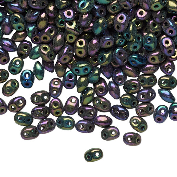 Bead, Preciosa Twin™, Pressed Twin, Czech pressed glass, iris purple, 5x2.5mm oval with 2 holes. Sold per 10-gram pkg. image number 0