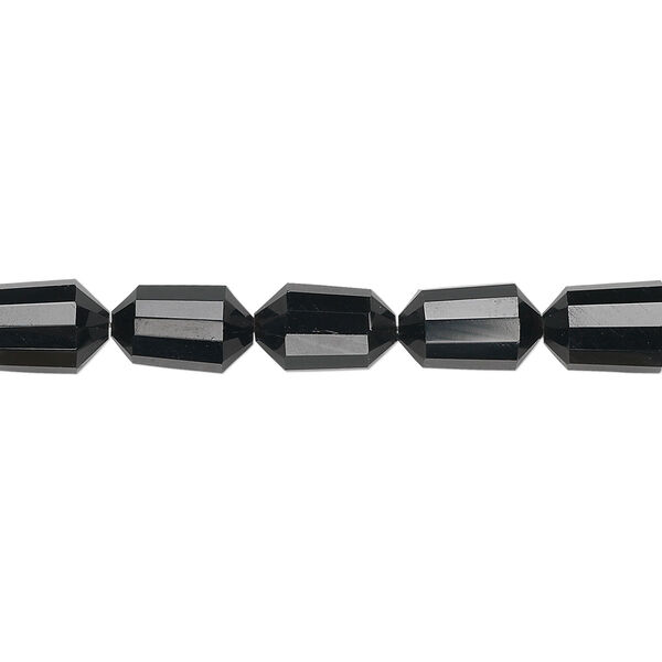 Bead, black onyx (dyed), 9x6mm hand-cut faceted capsule, B+ grade, Mohs hardness 6-1/2 to 7. Sold per pkg of 5. image number 0