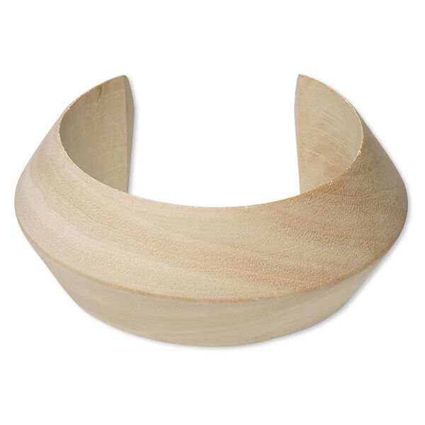 Bracelet, cuff, wood (natural), tan, 35mm wide hand-carved sanded peaked band, 7-1/2 inches. Sold individually. image number 0