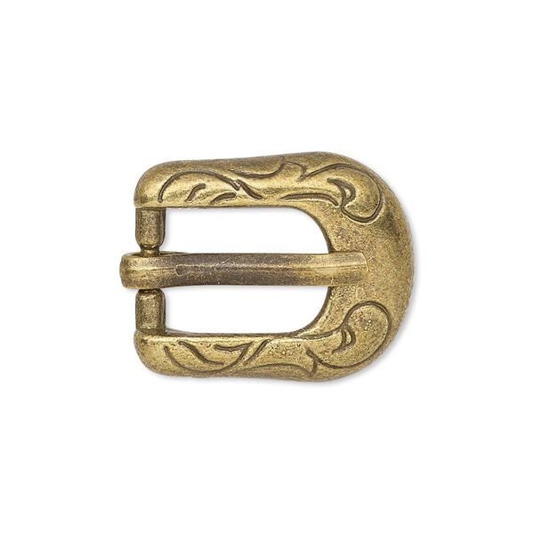 Clasp, antiqued brass-finished "pewter" (zinc-based alloy), 24x19mm single-sided buckle with swirl design, 14x9.5mm inside diameter. Sold per pkg of 2. image number 0
