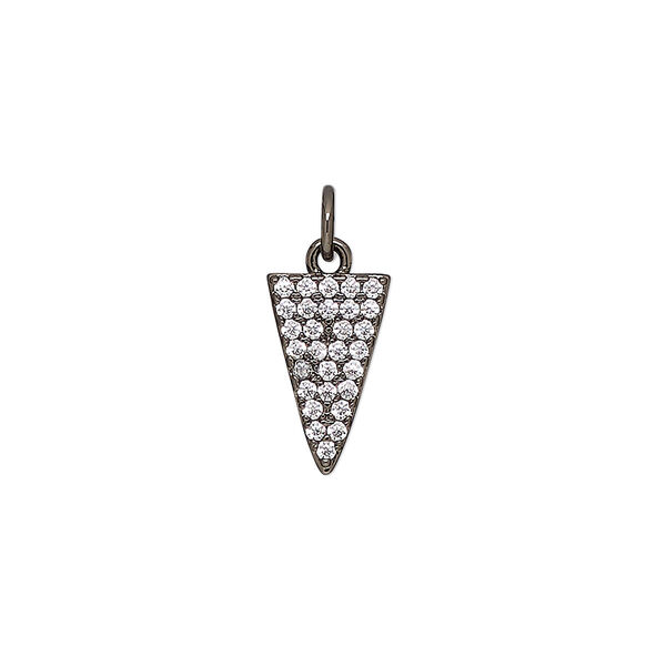 Drop, cubic zirconia and black-finished brass, clear, 13.5x13.5x8mm single-sided triangle. Sold individually. image number 0