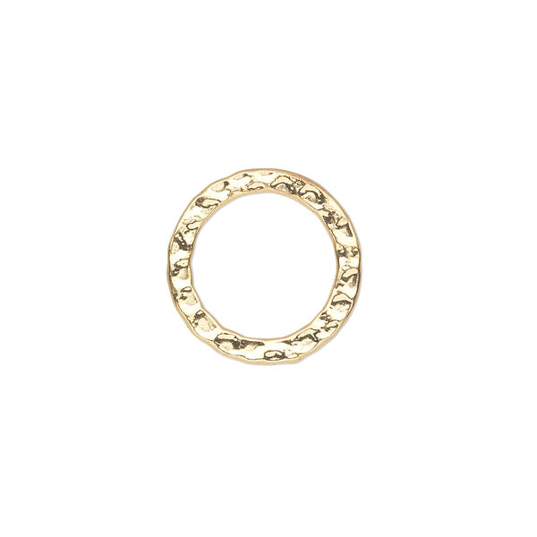 Component, gold-plated steel, 16mm double-sided hammered flat open round. Sold per pkg of 12. image number 0