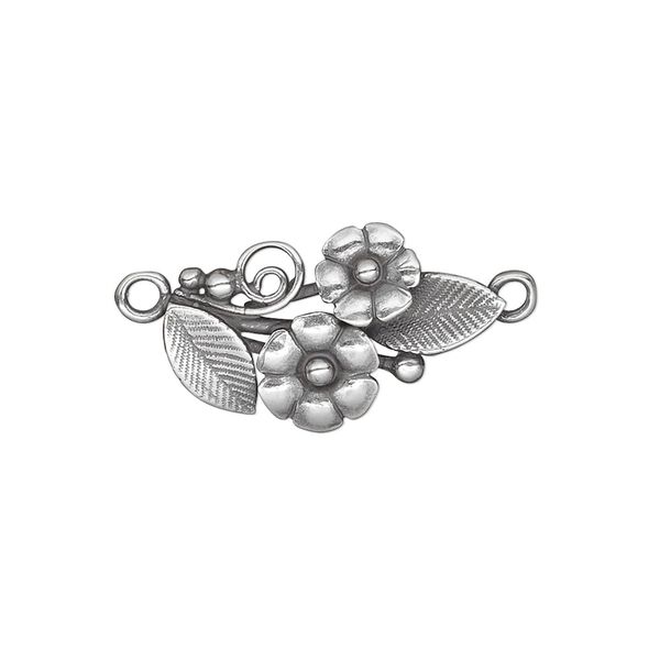 Link, JBB Findings, antique silver-plated brass, 22.5x13mm single-sided flower and leaves. Sold per pair. image number 0