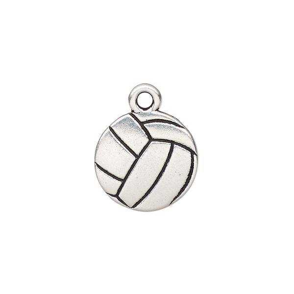 Charm, TierraCast®, antique silver-plated pewter (tin-based alloy), 15.5mm two-sided volleyball. Sold per pkg of 2. image number 0