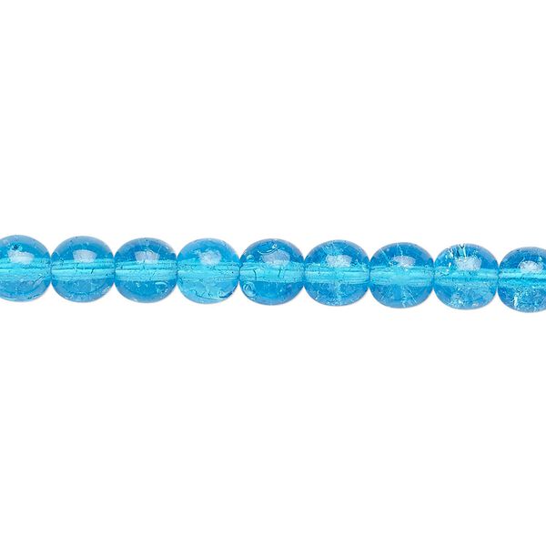 Bead, Czech crackle glass druk, turquoise blue, 6mm round. Sold per 15-1/2" to 16" strand, approximately 65 beads. image number 0