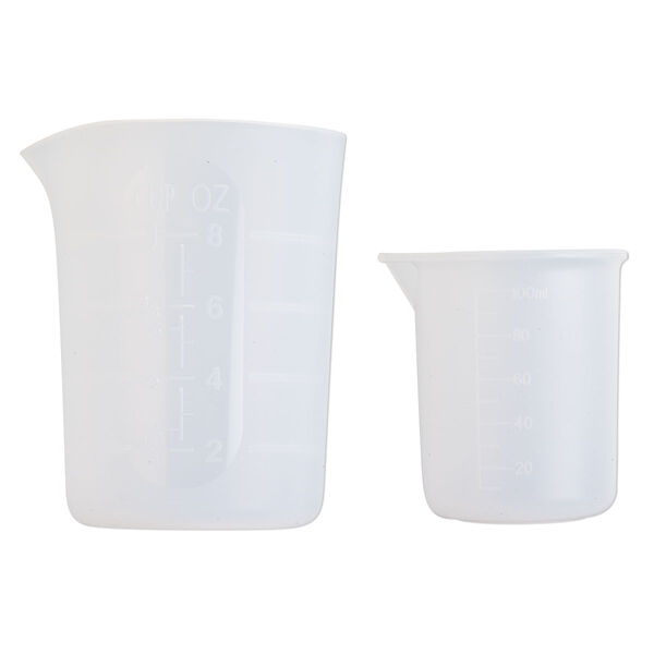 Measuring cup, silicone, white, 100mL and 250mL. Sold per 2-piece set. image number 0
