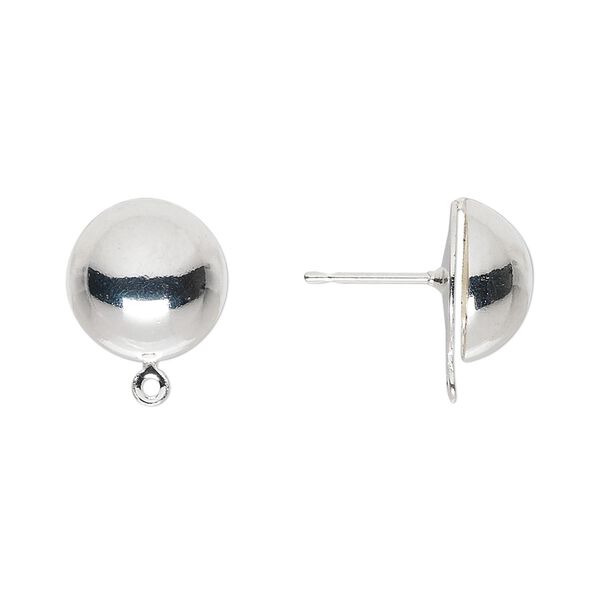 Earstud 1pkg10 silver-plated, 12mm half-ball / closed loop, steel 5 pair image number 0