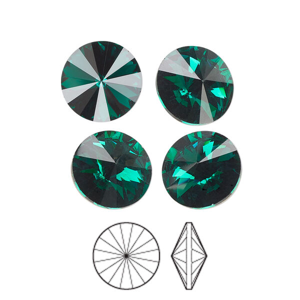 Chaton 6pk emerald foil back, Preciosa MAXIMA Czech crystal rhinestone 12mm rivoli image number 0