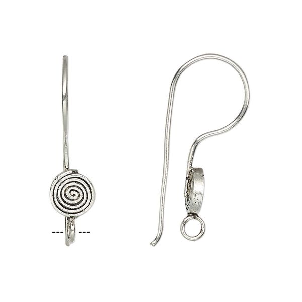 Ear wire 1pkg2 Hill Tribes sterling silver, 27x7mm spiral round / closed loop, 1 pair image number 0