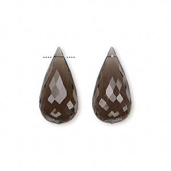 Smoky quartz 1pkg2, hand-cut top-drilled faceted briolette bead 20x10mm image number 0