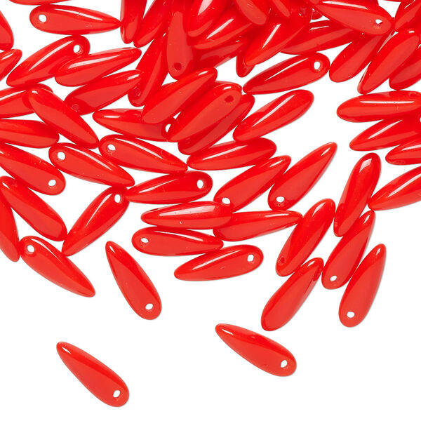 Czech pressed glass 1pkg200, top-drilled dagger bead opaque orange-red 10x3mm image number 0