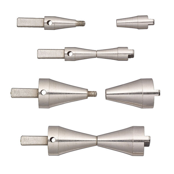 Mandrel, Artistic Wire® CONETASTIC™, Beadalon®, steel, 32x7mm and 48x15mm hourglass with 4mm base. Sold per 4-piece set. image number 0