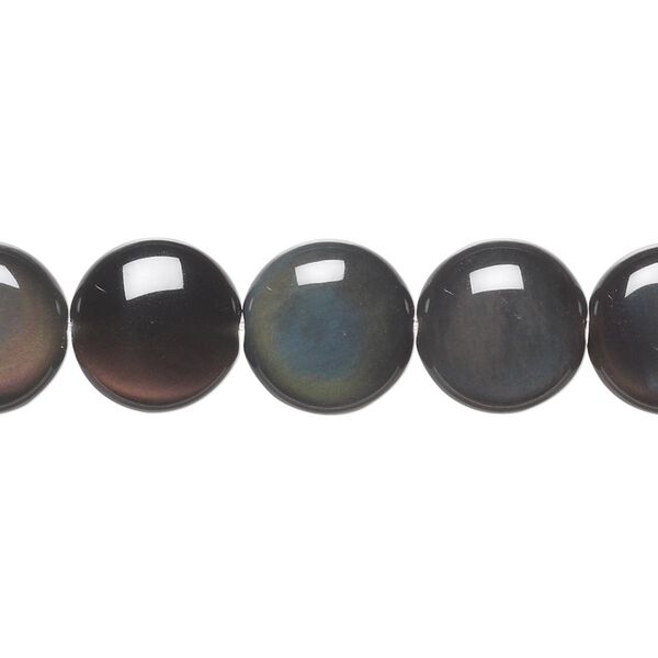 Rainbow obsidian 1pkg1, flat round bead natural 15.5-16 inch 12mm image number 0