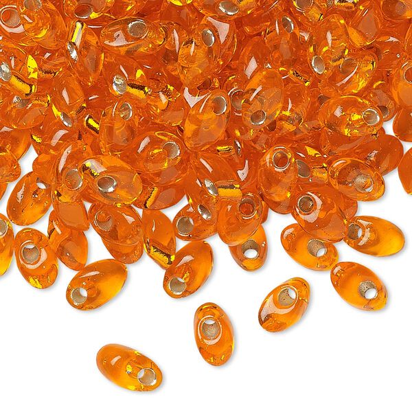 Seed bead, Miyuki, glass, pkg/50g, 7x4mm long magatama, transparent silver-lined orange, (LMA-8). image number 0