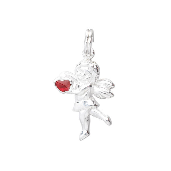 Sterling silver and enamel cupid charm, approximately 16x24mm. Sold individually. image number 0