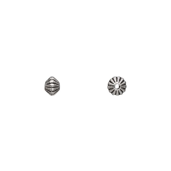 Bead, antique silver-plated "pewter" (zinc-based alloy), 5x3mm-5x4mm double-sided corrugated double cone. Sold per pkg of 500. image number 0