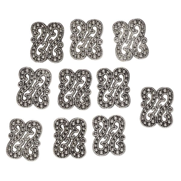 Bead, spacer, "pewter" (zinc-based alloy), pkg/10, 18x14mm single-sided textured double s, antique silver finish, fits up to 10mm beads. image number 0