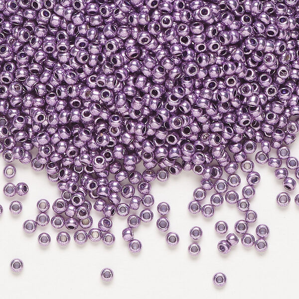 Seed bead, Preciosa Ornela, glass, opaque terra dyed metallic violet, #11 rocaille. Sold per 50-gram pkg. image number 0