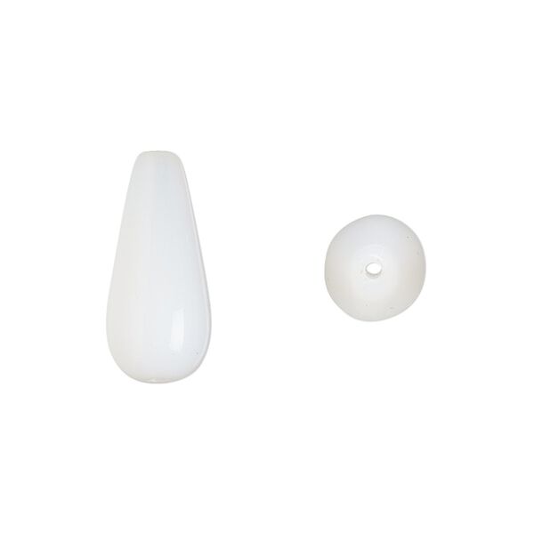 Bead, Czech pressed glass, opaque white, 20x9.5mm teardrop. Sold per 15-1/2" to 16" strand, approximately 20 beads. image number 0