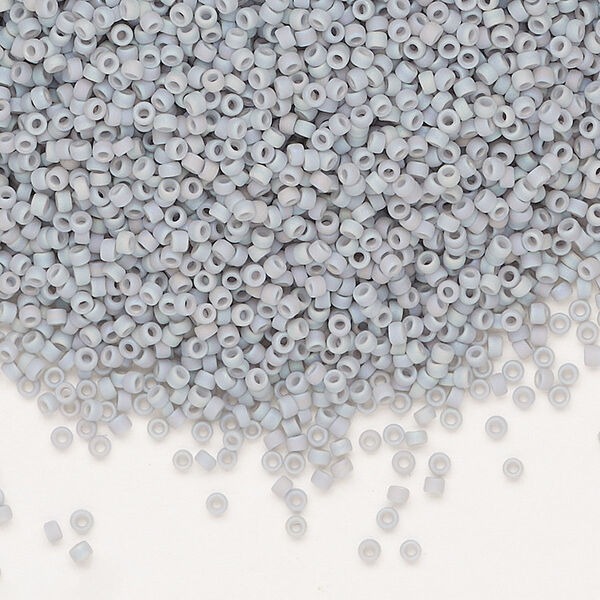 Seed bead, Miyuki, glass, pkg/35g, #15 rocaille, opaque matte rainbow ghost grey, (RR-498FR). image number 0